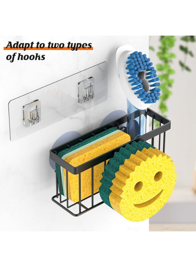 Sponge Holder Smiley Face, Sink Caddy for Kitchen Sink, Sink Organizer Sponge Holder with 2 PCS Suction Cups/1 PCS Adhesive Strips, Designed for Sponge, Soap, Dish Brush, Scrubber-Black - Image 1